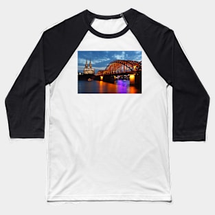 Cologne Cathedral, Dom, Hohenzollern Bridge, dusk, Cologne, Germany Baseball T-Shirt